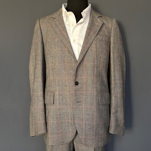 1970s 2 Piece Disco Era Glenn Plaid Suit | Size 37R 30W | Vintage Bellbottom - Picture 3 of 16